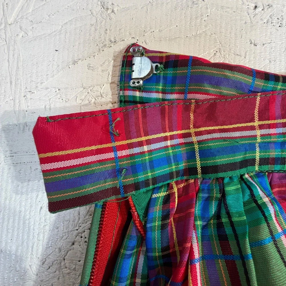 Vintage Taffeta Skirt Maxi Red Green Plaid Full‎ Length High Waisted Holiday